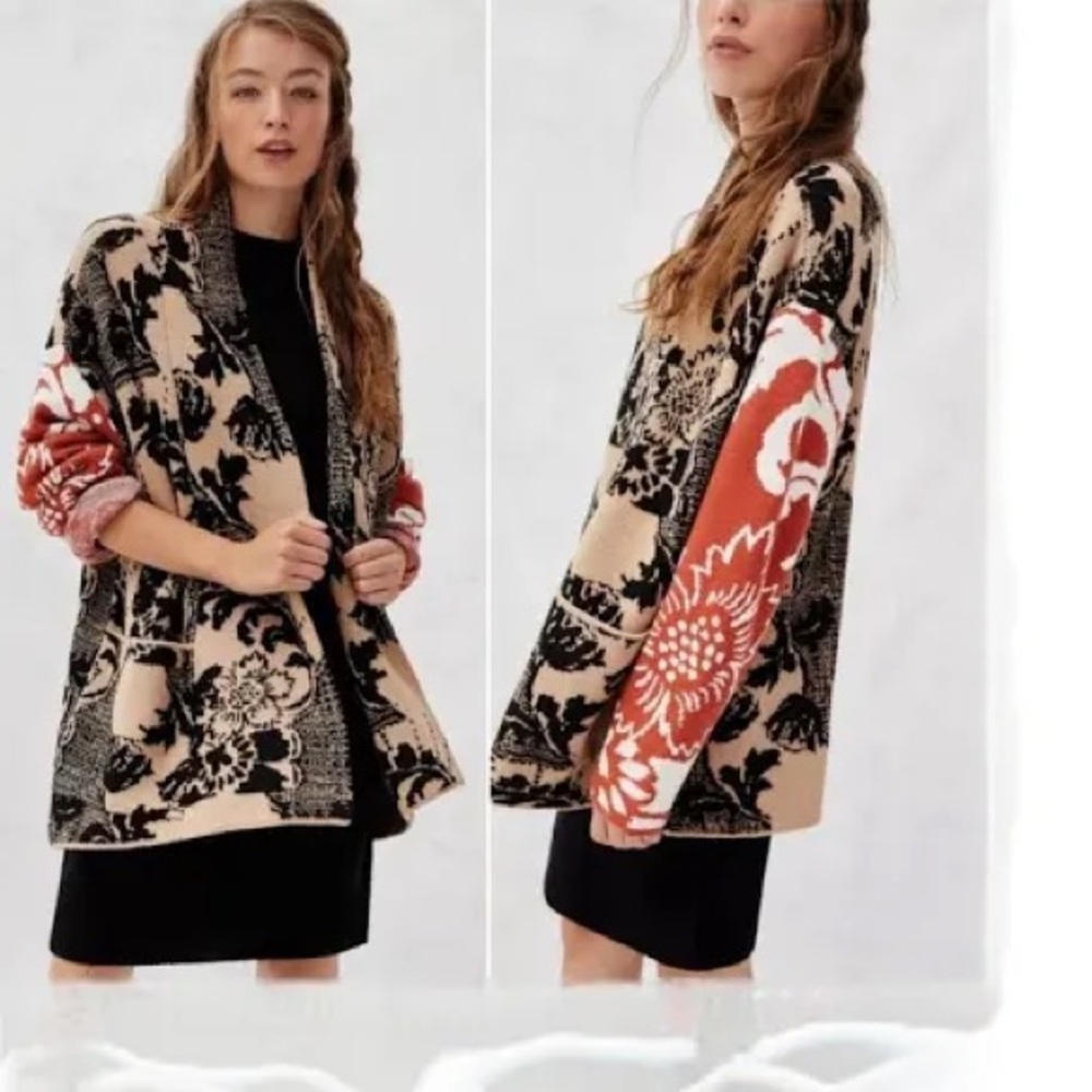 By Anthropologie Floral Open Front Cardigan XS/S